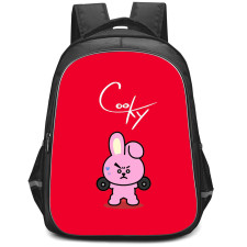 BT21 Cooky Backpack StudentPack - Cooky Working Out On Red Background