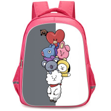 BT21 Backpack StudentPack - BT21 Cute Cartoon Art In Gray And White Background