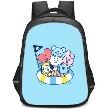 BT21 Backpack StudentPack - BT21 Floating On A Tube Blue Background