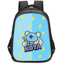 BT21 Koya Backpack StudentPack - Koya Sleeping On Lightning Pattern Art Blue Background