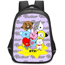 BT21 Backpack StudentPack - BT21 Member Sitting On Butter Word Art Background