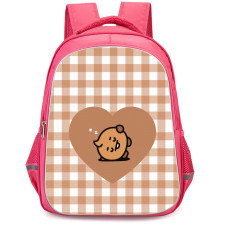 BT21 Shooky Backpack StudentPack - Shooky Sleeping On Brown Heart On Check Background