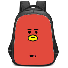 BT21 Tata Backpack StudentPack - Tata Emoji On Red Background
