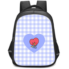 BT21 Tata Backpack StudentPack - Tata Sitting On Purple Heart Check Background