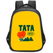 BT21 Tata Backpack StudentPack - Tata Standing On Mountain Yellow Background