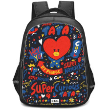BT21 Tata Backpack StudentPack - Tata Typography On Black Background