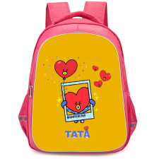 BT21 Tata Backpack StudentPack - Tata Universtar Polaroid On Orange Background