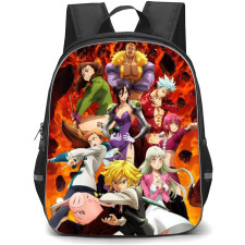 The Seven Deadly Sins Backpack Student Pack - Characters Fighting Stance On Flaming Background