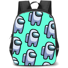 Among Us White Backpack StudentPack - White Pattern Art On Cyan Background