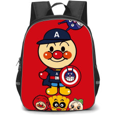 Anpanman Backpack StudentPack - Anpanman Character Captain America On Red Background