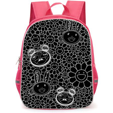Takashi Murakami Backpack School Bag StudentPack - Takashi Murakami Black And White Happy Flower Collage Art