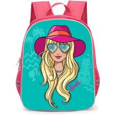Barbie Backpack StudentPack - Barbie Pink Hat Cartoon Art On Cyan Background