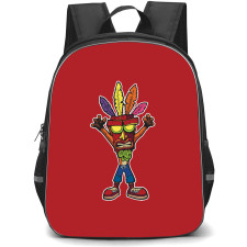 Crash Bandicoot School Backpack StudentPack - Crash And Aku Mask Sticker On Red Background