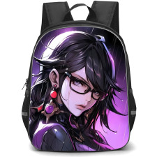Bayonetta Backpack StudentPack - Bayonetta Side Portrait Digital Art On Purple Background