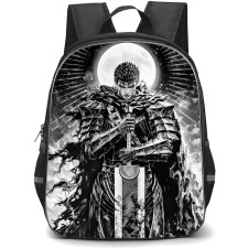 Berserk Guts Backpack StudentPack - Berserk Guts Holding Sword And Standing On Sun Grayscale Poster