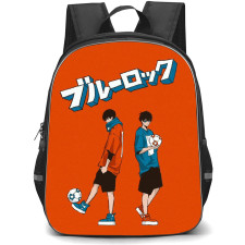 Blue Lock Backpack StudentPack - Rin Itoshi Yoichi Isagi Illustration On Orange Background