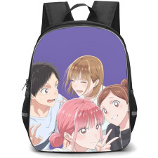 Blue Box Backpack StudentPack - Blue Box Four Anime Characters Drawing On Purple Background