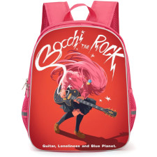 Bocchi The Rock Hitori Gotoh Backpack StudentPack - Hitori Gotoh Playing Guitar On Red Background