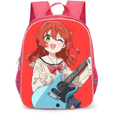 Bocchi The Rock Ikuyo Kita Backpack StudentPack - Ikuyo Kita Anime Art Playing Guitar On Red Background