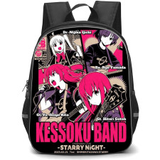 Bocchi The Rock Backpack StudentPack - Bocchi The Rock Kessoku Band Pink Illustration Art On Black Background
