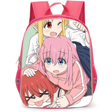Bocchi The Rock Backpack StudentPack - Bocchi The Rock Member Embrace Each Other Warmly Anime Art On Green Background