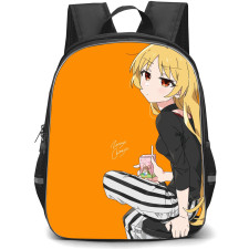 Bocchi The Rock Seika Ijichi Backpack StudentPack - Seika Ijichi Sitting And Holing Juice Anime Art On Orange Background