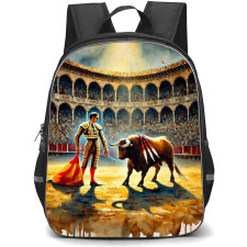 Bullfighters Backpack School Bag StudentPack - Bullfighters Matador And Bull Side Portrait Grunge Poster