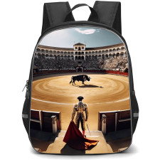 Bullfighters Backpack School Bag StudentPack - Bullfighters Matador And Bull Standing On Arena Cartoon Art