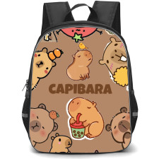Capybara Backpack StudentPack - Capybara Collage Illustration Brown Background