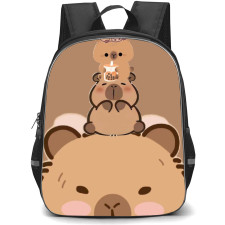 Capybara Backpack StudentPack - Capybara Collage On Top Of Head Brown Background