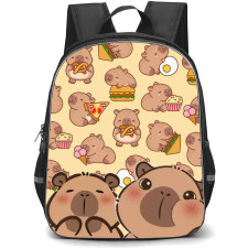 Capybara Backpack StudentPack - Capybara Eating Illustration Collage