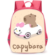 Capybara Backpack StudentPack - Capybara Hello Kitty Car Peach Background
