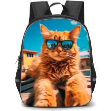 Cat Backpack StudentPack - Golden Maine Coon Wearing Sunglasses And Sitting Poster