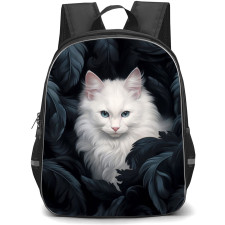 Persian Cat Backpack StudentPack - White Persian Cat Sitting Among The Leaves