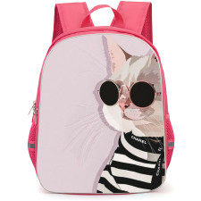 Cat Backpack StudentPack - Cat Side Portrait Digital Art On Pink Background