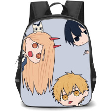 Chainsaw Man Backpack StudentPack - Chainsaw Man Characters Chibi Art On Purple Background