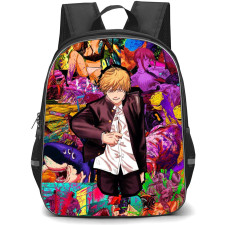 Chainsaw Man Denji Backpack StudentPack - Denji Portrait Pop Art On Battle Background