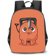 Chainsaw Man Pochita Backpack StudentPack - Pochita Portrait On Orange Background