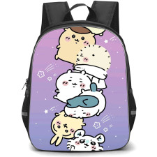 Chiikawa Backpack StudentPack - Chiikawa All Chibi in One Row with Purple Pattern Background