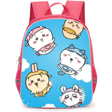 Chiikawa Backpack StudentPack - Chiikawa Chibi Give Cute Expressions and Fly on Sky with Cloudy Background