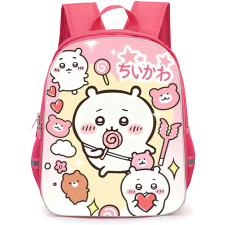 Chiikawa Backpack StudentPack - Chiikawa Kawaii Yatsu Eat Lolipop with Pink Background