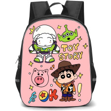 Crayon Shin-Chan Backpack StudentPack - Crayon Shin-Chan Characters Toy Story On Pink Background