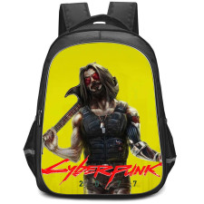 Cyberpunk 2077 Johnny Silverhands Backpack StudentPack - Johnny Silverhands Holding Guitar On Yellow Background