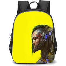 Cyberpunk 2077 Backpack StudentPack - Cyberpunk 2077 Sci-Fi Girl Side Portrait On Yellow Background