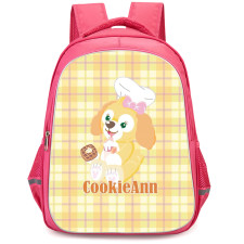 Duffy And Friends CookieAnn Backpack StudentPack - CookieAnn Siting And Holding Cookie On Yellow Checkered Background