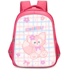 Duffy And Friends Linabell Backpack StudentPack - Linabell Sitting On Pink Purple Checkered Background