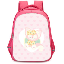 Duffy And Friends Linabell Backpack StudentPack - Linabell Sleeping On Pink Heart Pattern Art Background