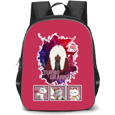 Dandadan Turbo Granny Backpack StudentPack - Turbo Granny Elder Face Sticker On Pink Background