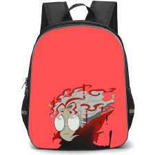 Dandadan Ken Takakura Backpack StudentPack - Ken Takakura Head Chibi Art On Red Background