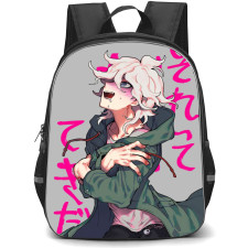Danganropa Nagito Komaeda Backpack StudentPack - Nagito Komaeda Kneeling Gray Background